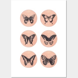 Vintage BUTTERFLIES mega sticker pack red retro sketch edition Posters and Art
